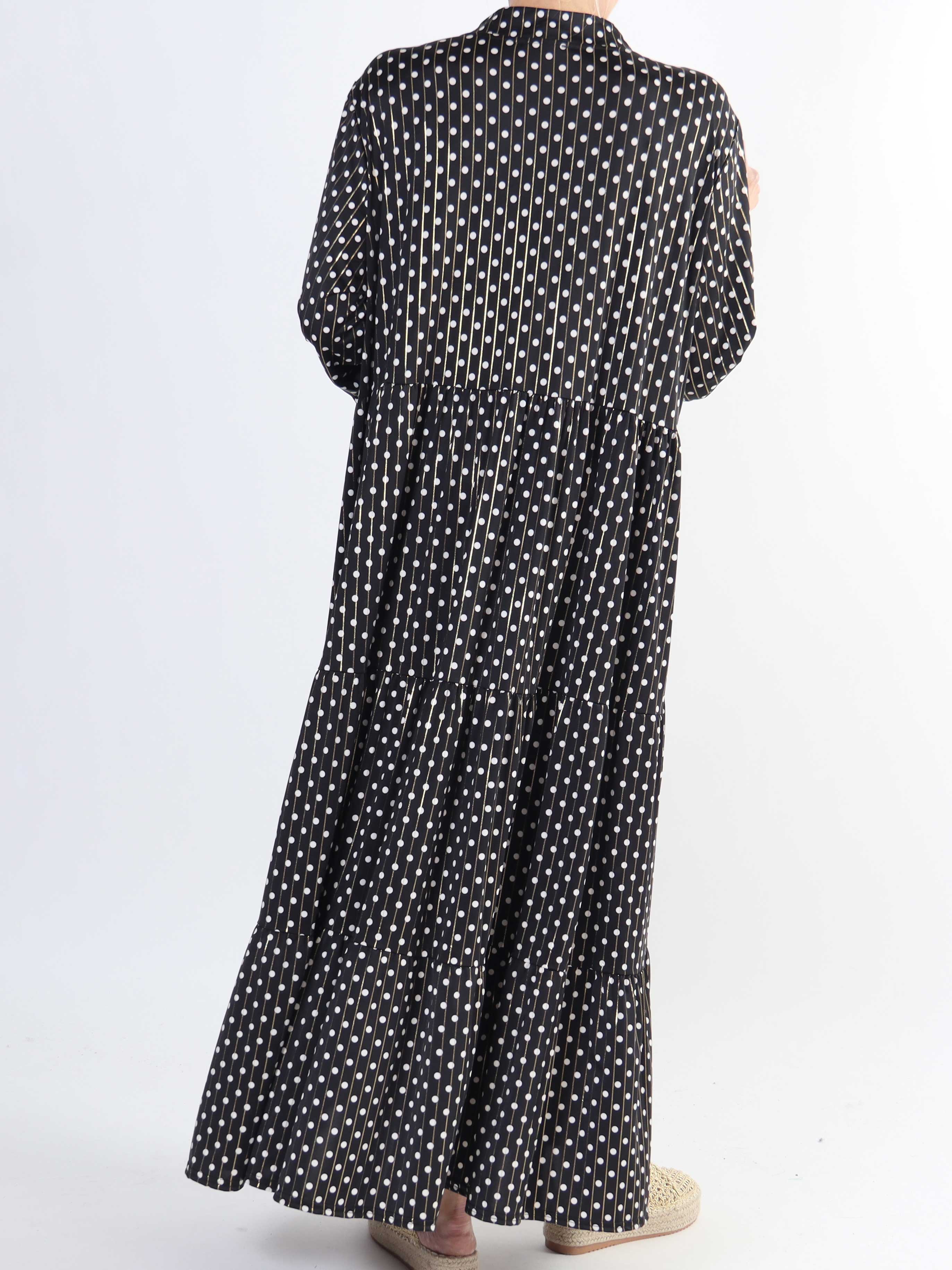 Milano Dot - Lång plus size-klänning med prickar och lager-på-lager-look - Black